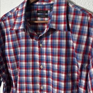 Van Heusen Red Blue Plaid Button Down Short‎ Sleeves Shirt Size XXL
